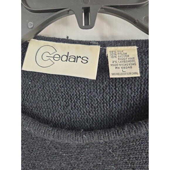 VTG Cedars Beaded Sequin Holiday Sweater Large Black Angora Silk 80s Party Glam - Picture 6 of 12